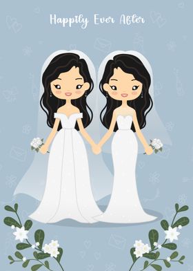 Cute Lesbian Wedding Illustration