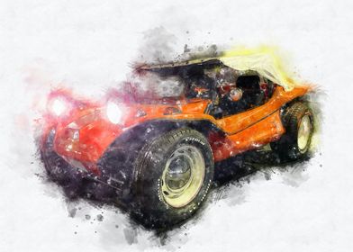 Orange Dune Buggy Watercolor