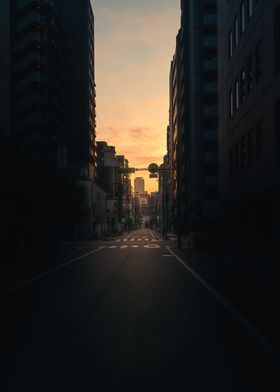 Empty Street at Sunset