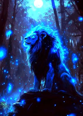 Blue Lion in Forest