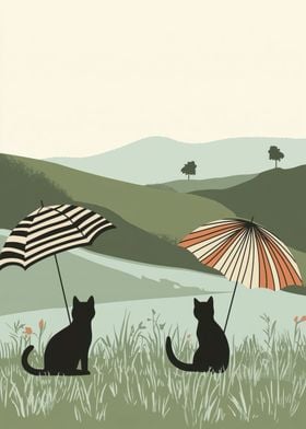 Cats in a Green Landscape