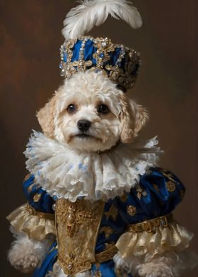 Royal Canine Elegance: A Noble Dog in Blue and Gold