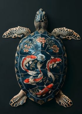 Sea Turtle with Koi Fish Design