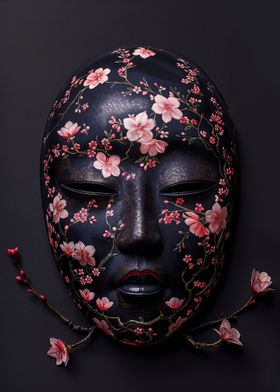 Black Mask with Cherry Blossoms