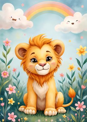 Adorable Lion Cub in a Meadow