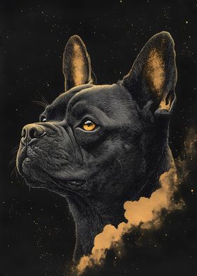 Black French Bulldog in Space