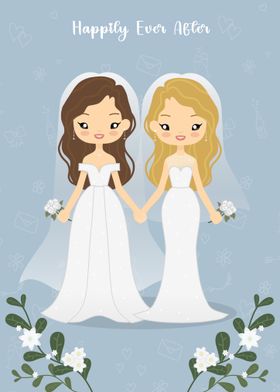 Cute Lesbian Wedding Illustration