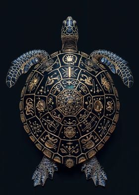 Golden Turtle with Symbols