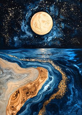 Moonlit Shore Wood Art