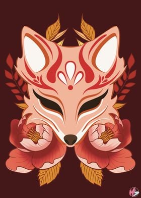 Kitsune Mask with Flowers