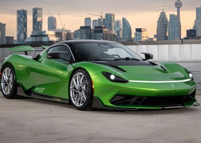 Green Sports Car in City