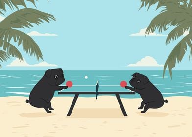 Pugs Ping Pong Tropical Beach