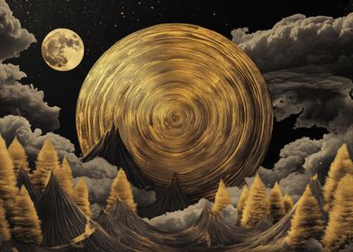 Surreal Golden Tree Ring Landscape