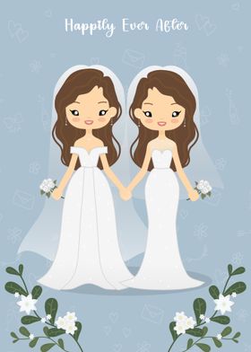 Cute Lesbian Wedding Illustration