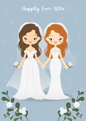 Cute Lesbian Wedding Illustration