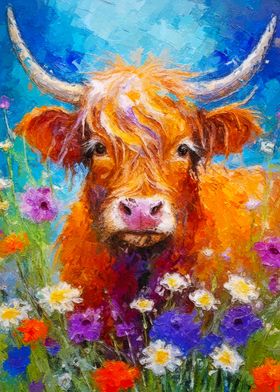 Highland Cow in Flowers