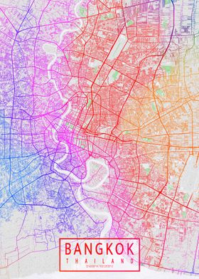 Bangkok City Map Thailand Colorful