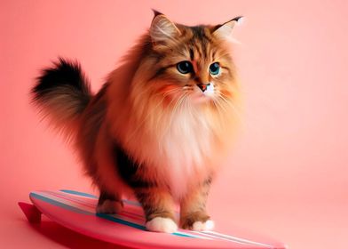 Cat Surfing on Pink