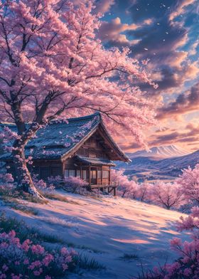 Japanese House in Cherry Blossom