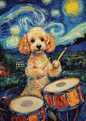 Dog Drummer Starry Night