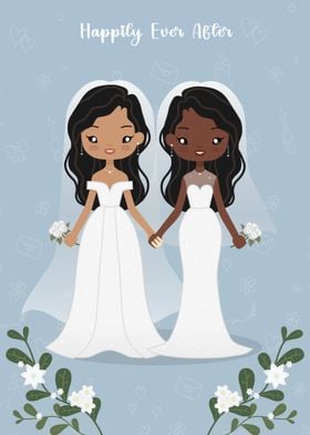 Cute Lesbian  Wedding Illustration