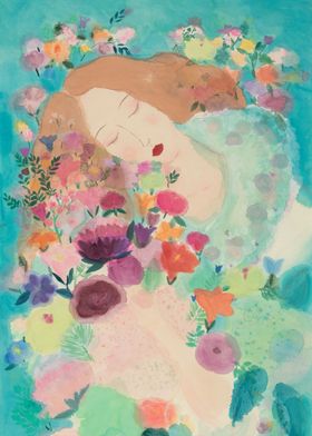 Woman Sleeping in Flowers