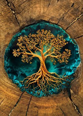 Golden Tree of Life Resin Art