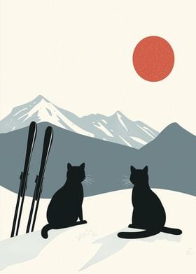 Ski Cat on Snowy Mountain