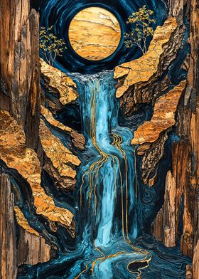 Golden Waterfall  Wood Art