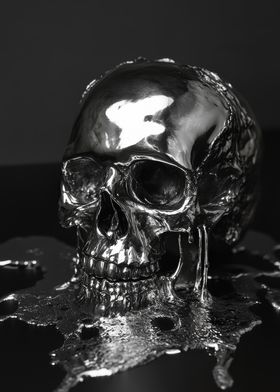 Silver Skull Sculpture