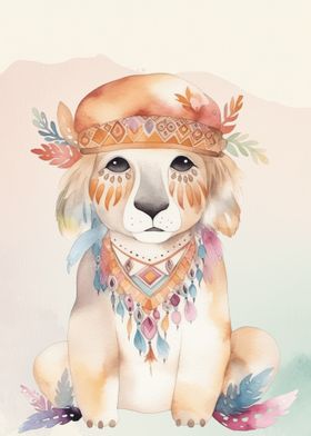 Boho Lion Cub Watercolor