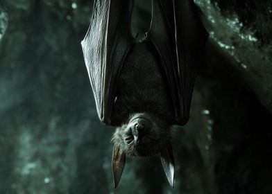 Bat Hanging in Cave