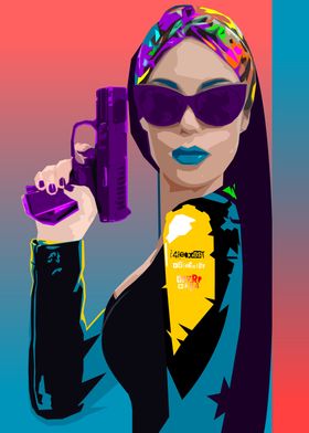 Woman with Gun in Pop Art Style