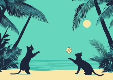 Beach Volleyball Cat Tropical Beach