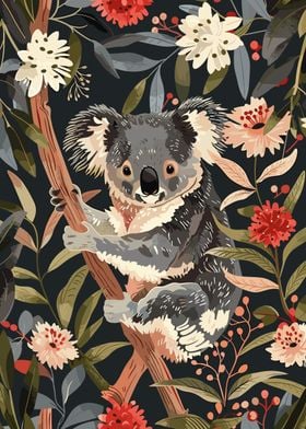 Koala in Floral Bush