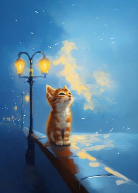 Kitten Under a Streetlight