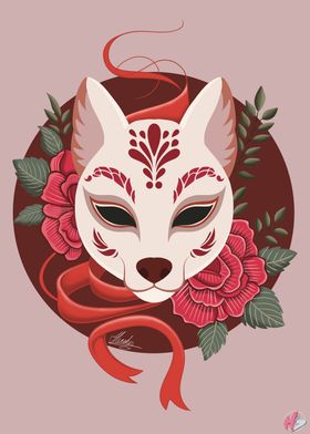 Kitsune Mask with Roses