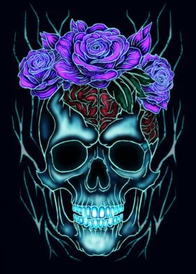 Neon Skull with Roses