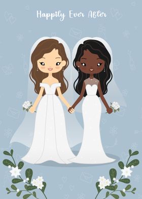 Cute Lesbian Wedding Illustration