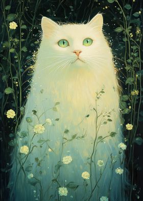 White Cat in Flowers