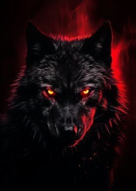 Black Wolf with Red Eyes