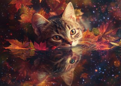 Cat in Autumn Leaves