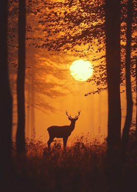 Deer Silhouette at Sunset