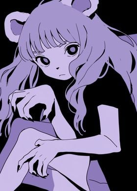 Purple Anime Girl with Bear Ears