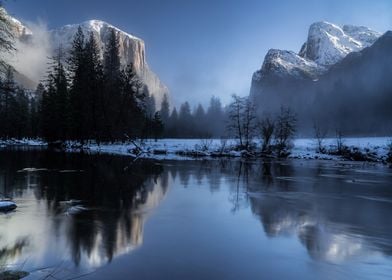 Snowy Mountain Reflections, Yosemite Valley, United States