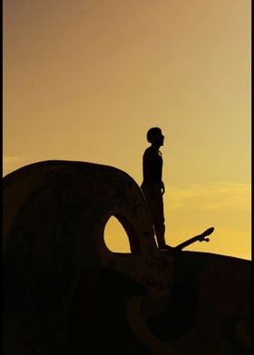 Sunset Skateboarding Crew Silhouette Skateboarder