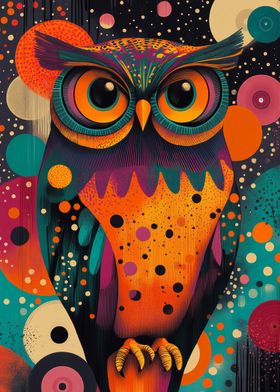 Colorful Owl with Abstract Background | Whimsical Owl Pop Art Poster | Bold and Colorful Animal Decor