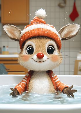 Cute Reindeer in a Bath