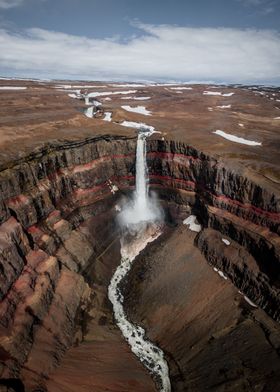 Aerial View of Hengifoss Waterfall