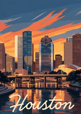 Houston City Skyline Travel Poster